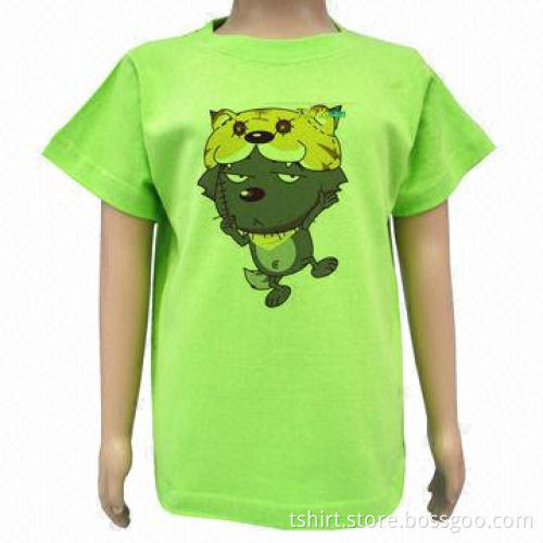 100% cotton green tee shirt, short sleeve clothing, printed garment